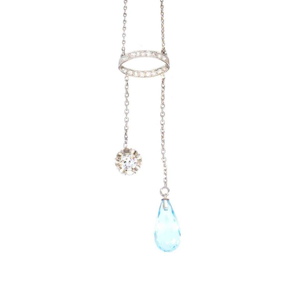 French Belle Epoque Platinum Diamond and Blue Topaz Necklace | Parkin and Gerrish | Antique & Vintage Jewellery