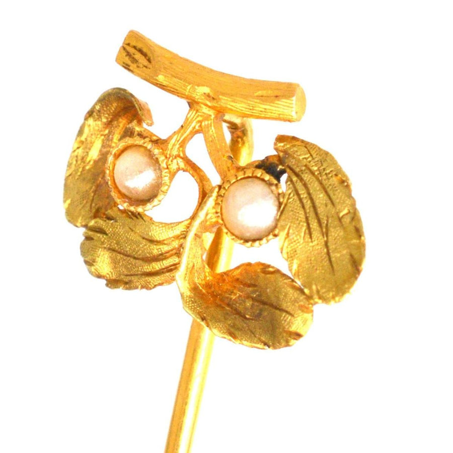 French Late 19th Century 18ct Gold Mistletoe Pearl Tie Pin | Parkin and Gerrish | Antique & Vintage Jewellery