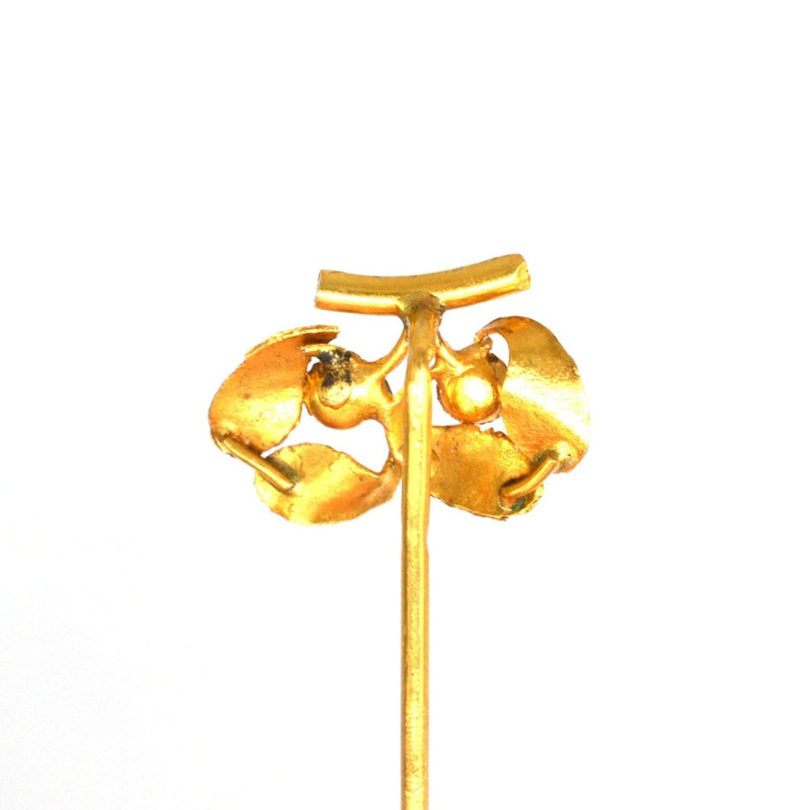 French Late 19th Century 18ct Gold Mistletoe Pearl Tie Pin | Parkin and Gerrish | Antique & Vintage Jewellery