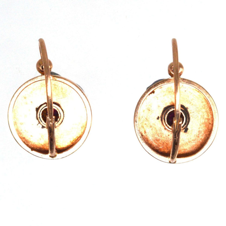 French Late 19th Century 18ct Rose Gold Seed Pearls and Ruby Cluster Earrings | Parkin and Gerrish | Antique & Vintage Jewellery