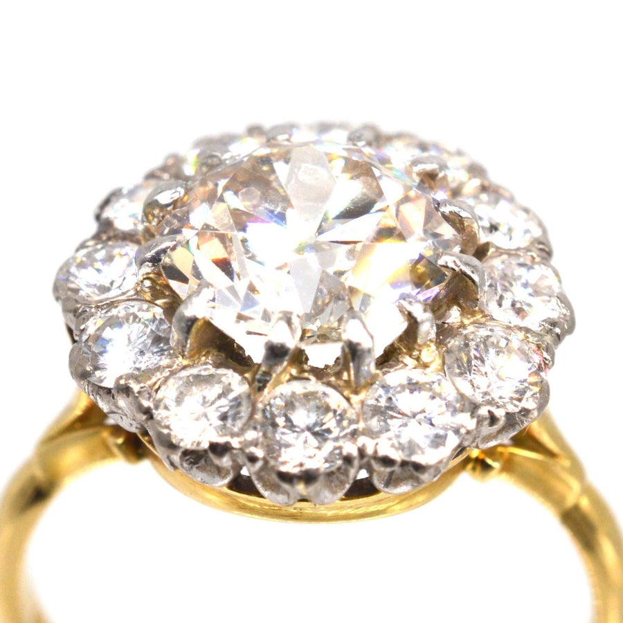 Large Edwardian 18ct Gold and Platinum 3.7 Carats Diamond Cluster Ring | Parkin and Gerrish | Antique & Vintage Jewellery