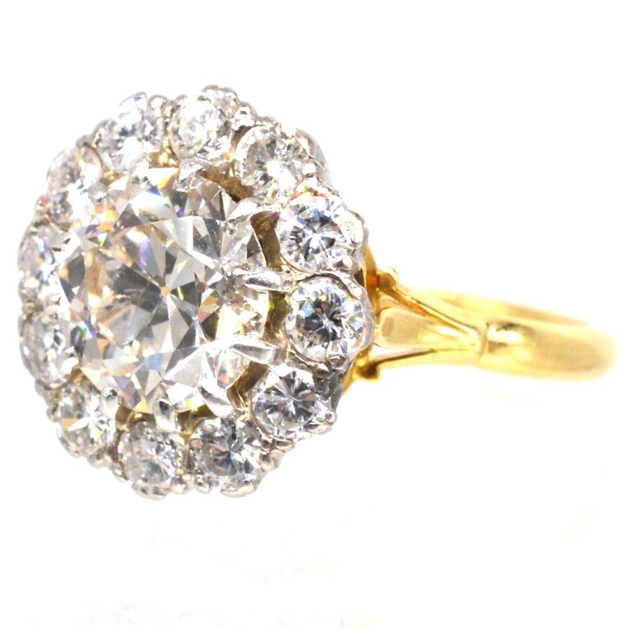 Large Edwardian 18ct Gold and Platinum 3.7 Carats Diamond Cluster Ring | Parkin and Gerrish | Antique & Vintage Jewellery