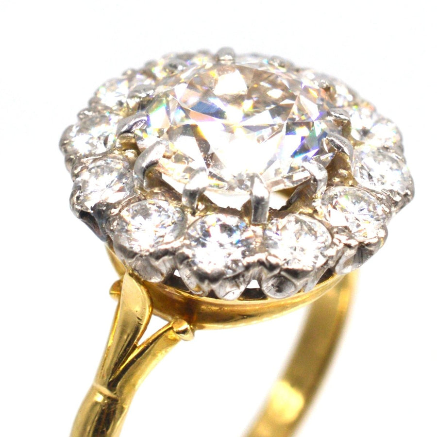 Large Edwardian 18ct Gold and Platinum 3.7 Carats Diamond Cluster Ring | Parkin and Gerrish | Antique & Vintage Jewellery