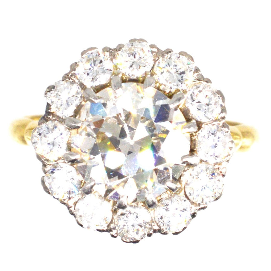 Large Edwardian 18ct Gold and Platinum 3.7 Carats Diamond Cluster Ring | Parkin and Gerrish | Antique & Vintage Jewellery