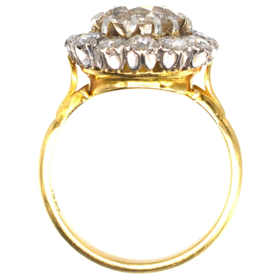 Large Edwardian 18ct Gold and Platinum 3.7 Carats Diamond Cluster Ring | Parkin and Gerrish | Antique & Vintage Jewellery