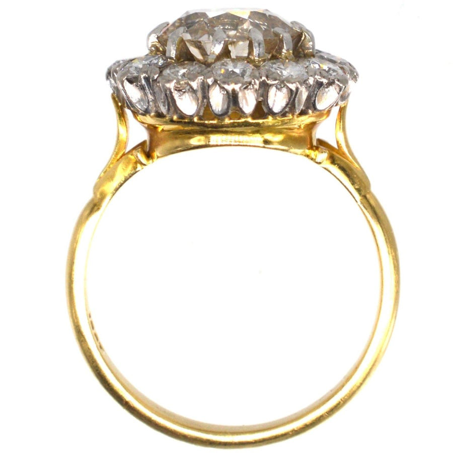 Large Edwardian 18ct Gold and Platinum 3.7 Carats Diamond Cluster Ring | Parkin and Gerrish | Antique & Vintage Jewellery