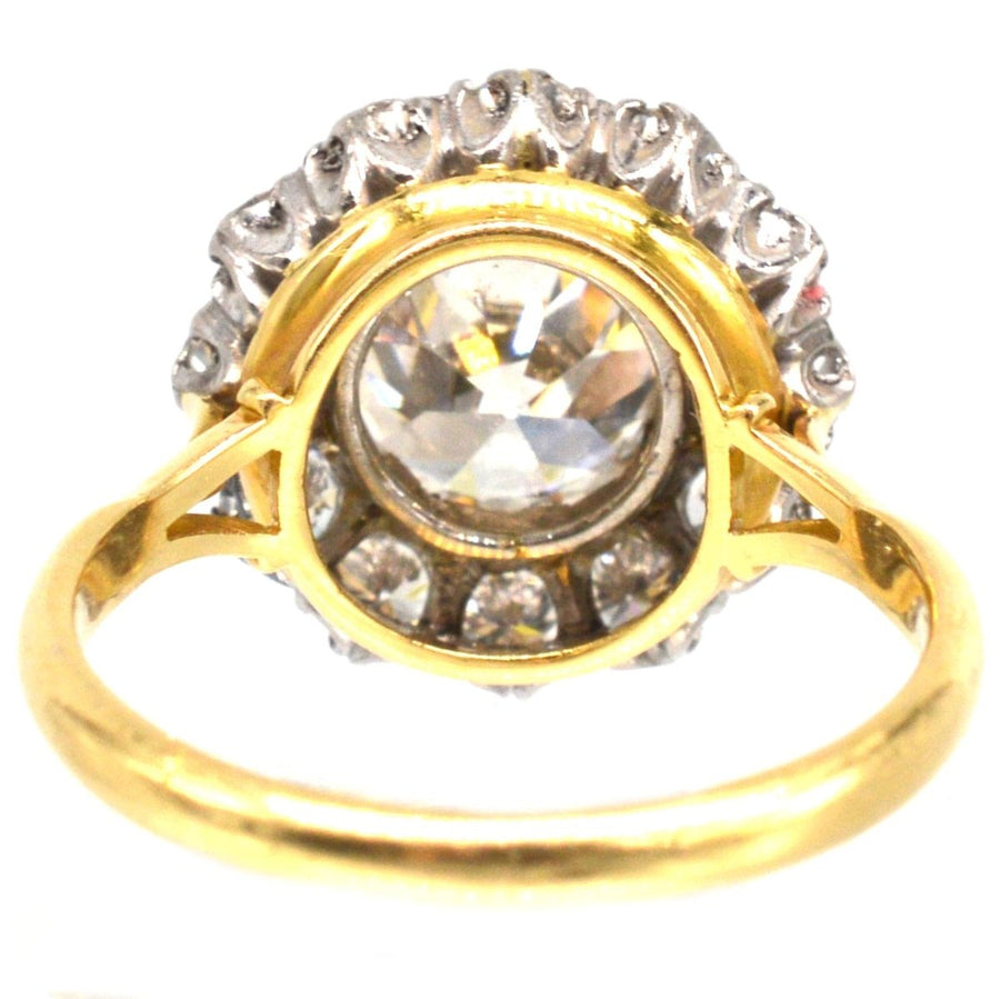 Large Edwardian 18ct Gold and Platinum 3.7 Carats Diamond Cluster Ring | Parkin and Gerrish | Antique & Vintage Jewellery