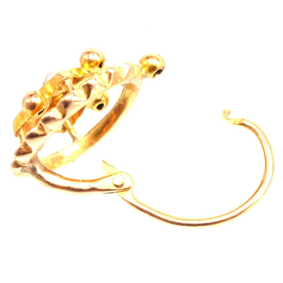 Late 19th Century French gold dormeuse earrings with split pearls and leverback design.