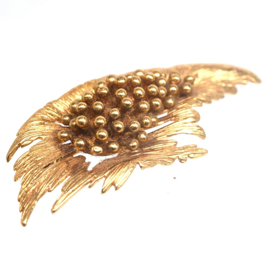 Mid-century modernist gold spray brooch with floral design, inspired by Andrew Grima, perfect for dresses or jackets.