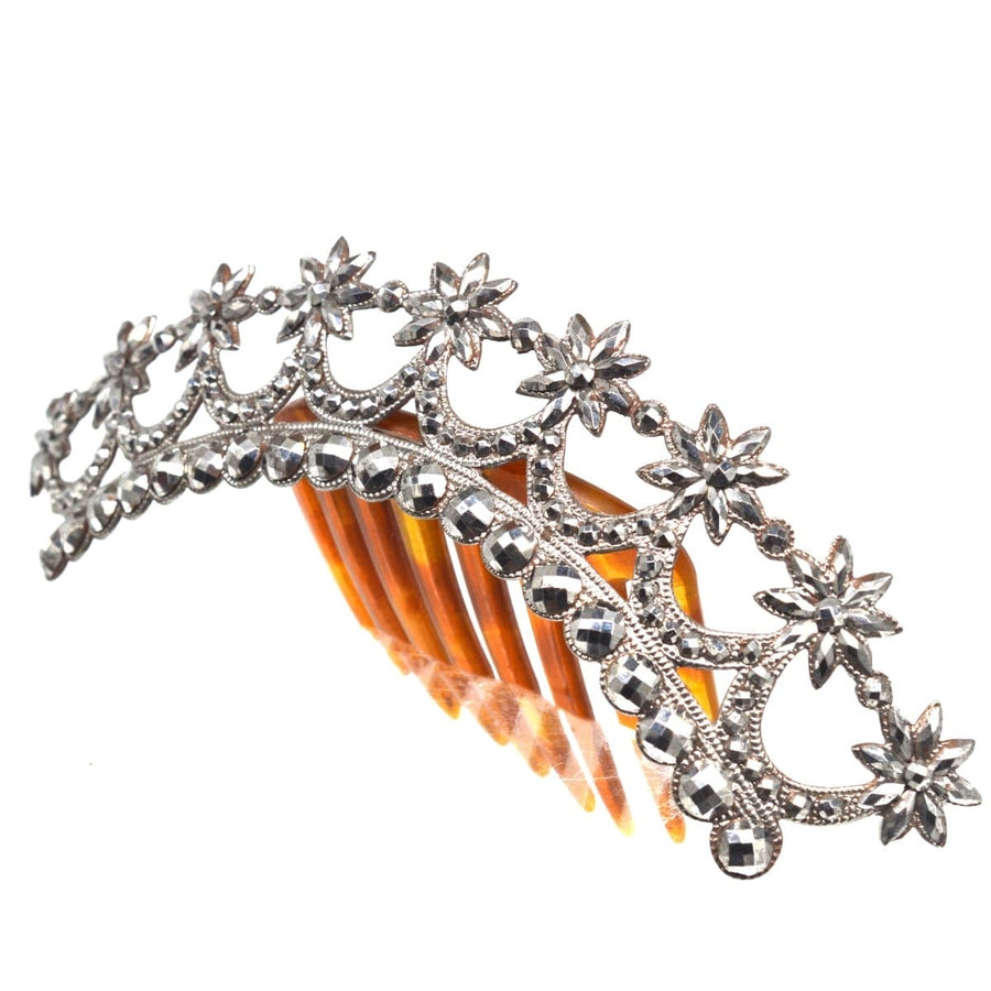 Regency cut steel tiara with stars and tortoiseshell comb, showcasing exquisite craftsmanship and 19th-century design.