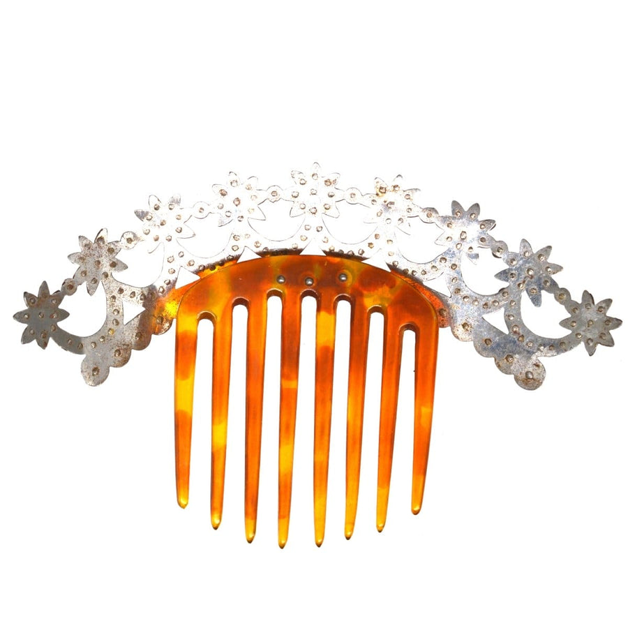 Regency cut steel tiara with stars and tortoiseshell comb, showcasing intricate design and historical elegance.