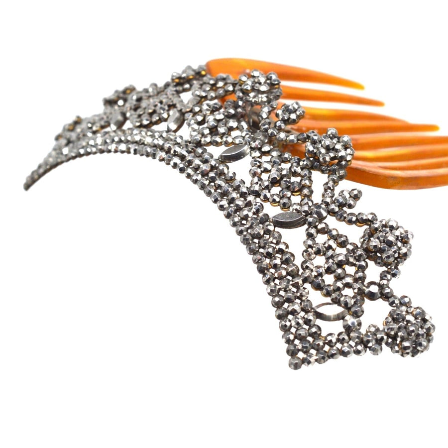Regency Early 19th Century cut steel tiara hair comb, featuring intricate designs and a vintage charm.