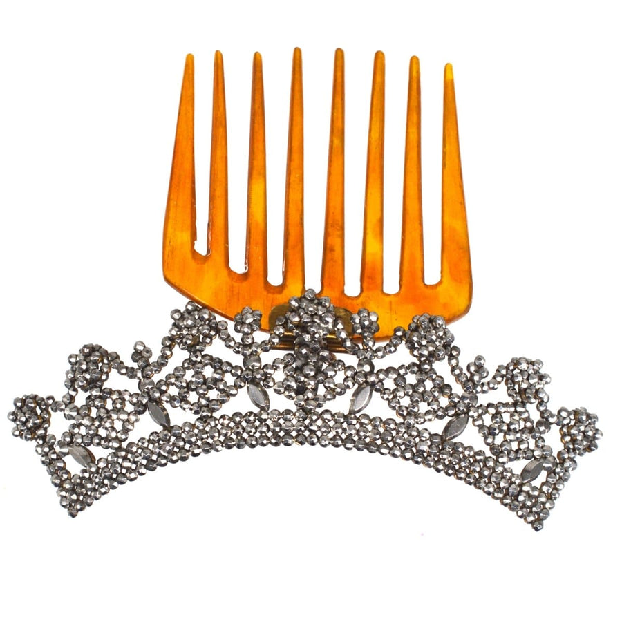 Regency cut steel tiara hair comb, over 200 years old, showcasing intricate design and elegance.
