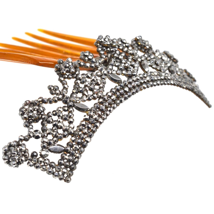 Regency 19th century cut steel tiara hair comb, showcasing exquisite detailing and vintage elegance.