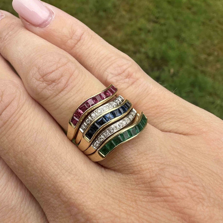 Retro 18ct Gold Tutti Frutti Interchangeable Diamond, Sapphire, Ruby & Emerald Ring | Parkin and Gerrish | Antique & Vintage Jewellery