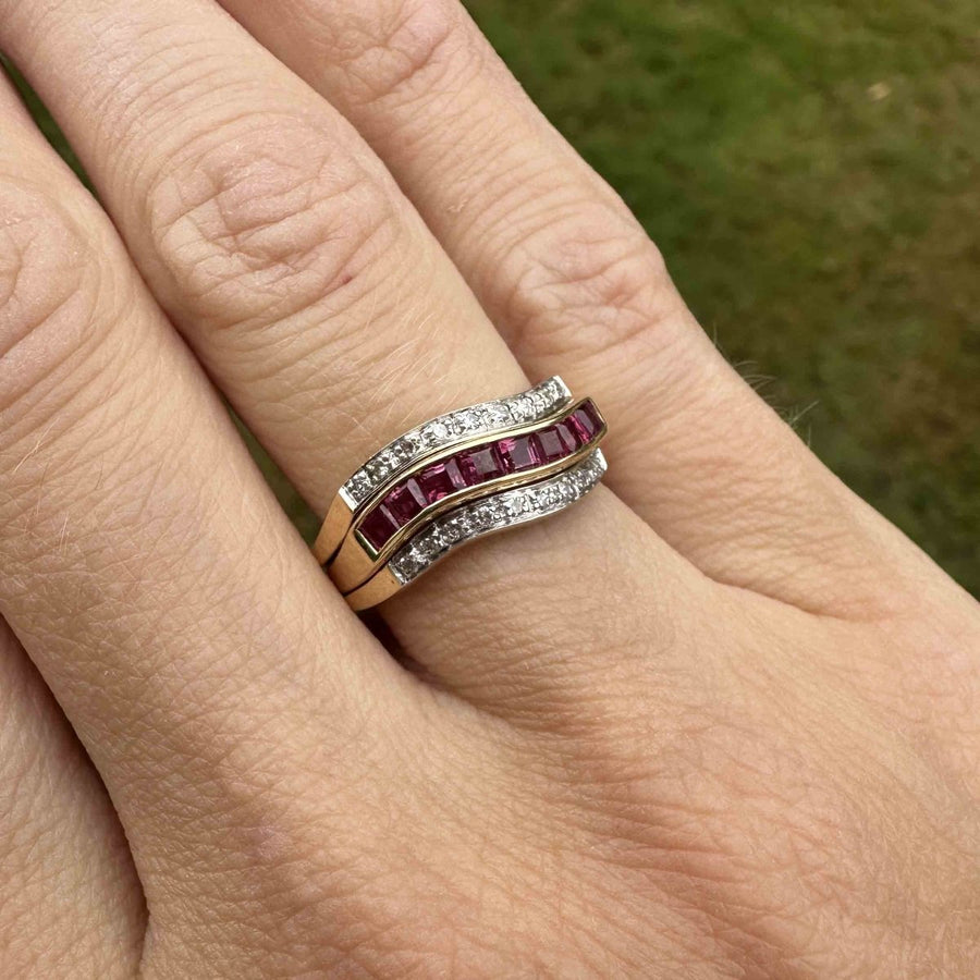 Retro 18ct Gold Tutti Frutti Interchangeable Diamond, Sapphire, Ruby & Emerald Ring | Parkin and Gerrish | Antique & Vintage Jewellery