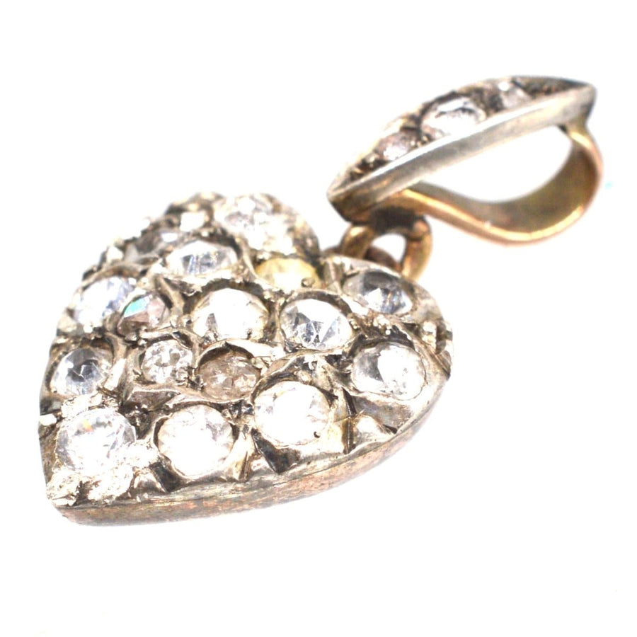 Edwardian gold and silver heart pendant with paste glass stones, circa 1900, vintage jewelry for love.