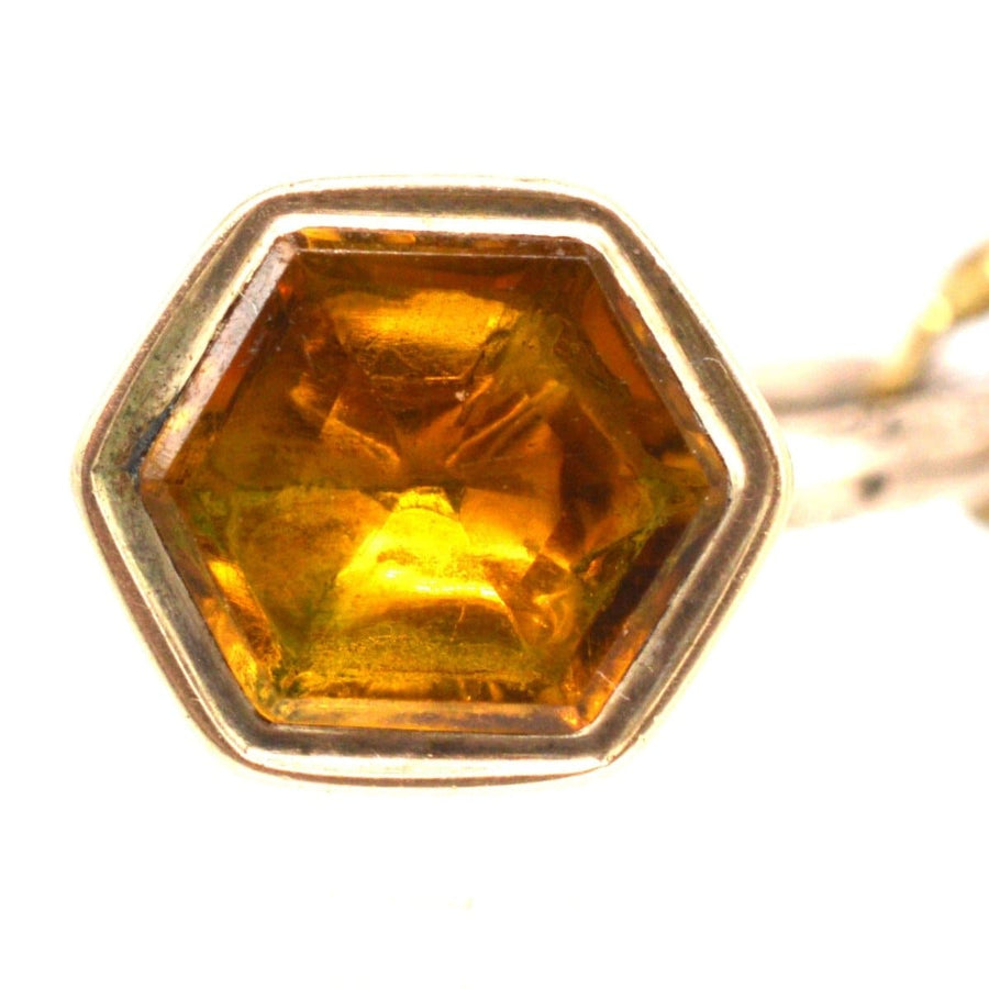 Victorian gold cased hexagon seal featuring a beautiful citrine gemstone, showcasing intricate design.