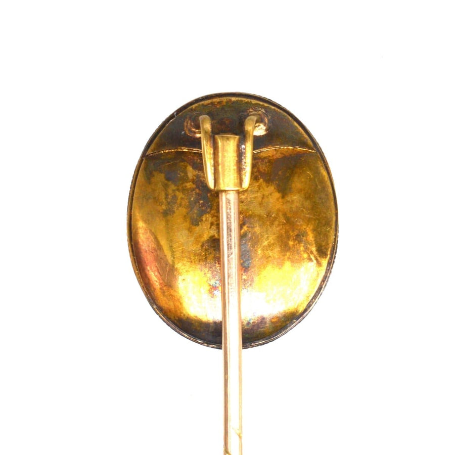 Back view of a Victorian 15ct gold Etruscan micromosaic tie pin featuring an elegant design.