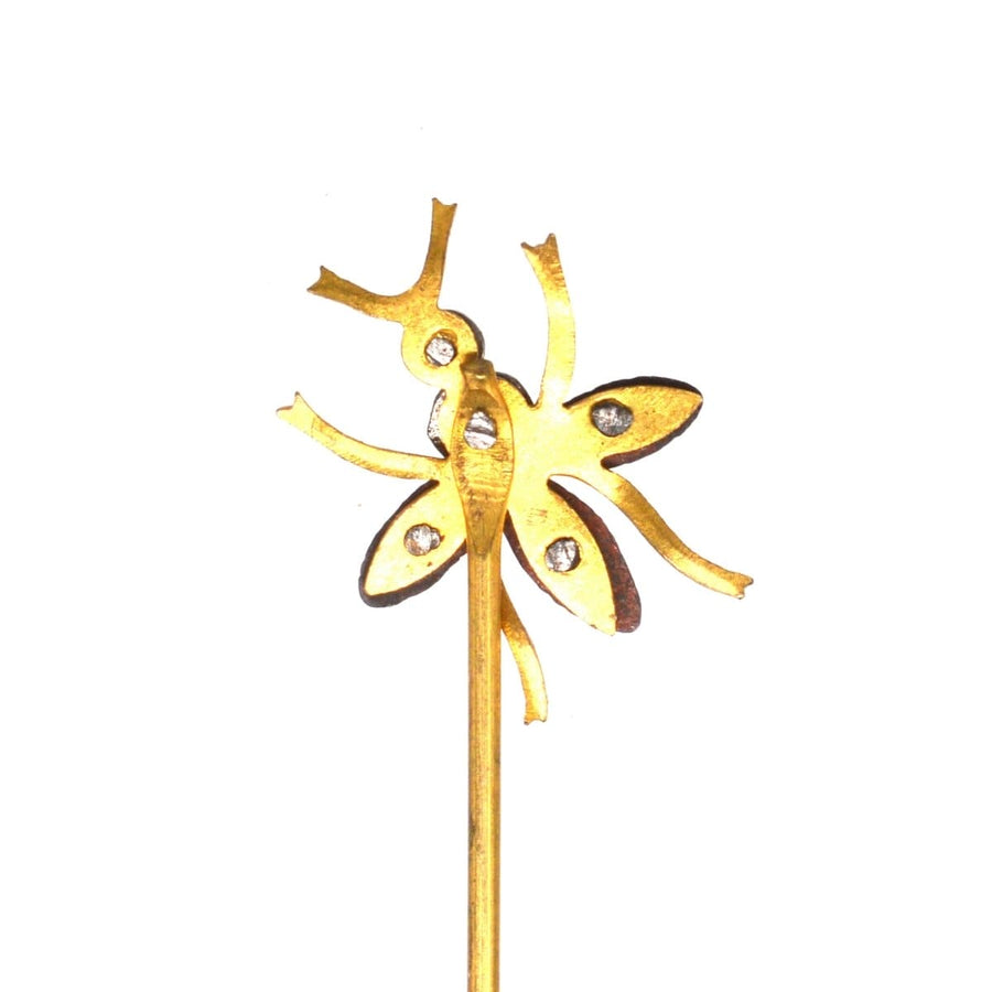 Victorian cut steel insect tie pin with polished steel studs, sparkling like diamonds, perfect for elegant occasions.