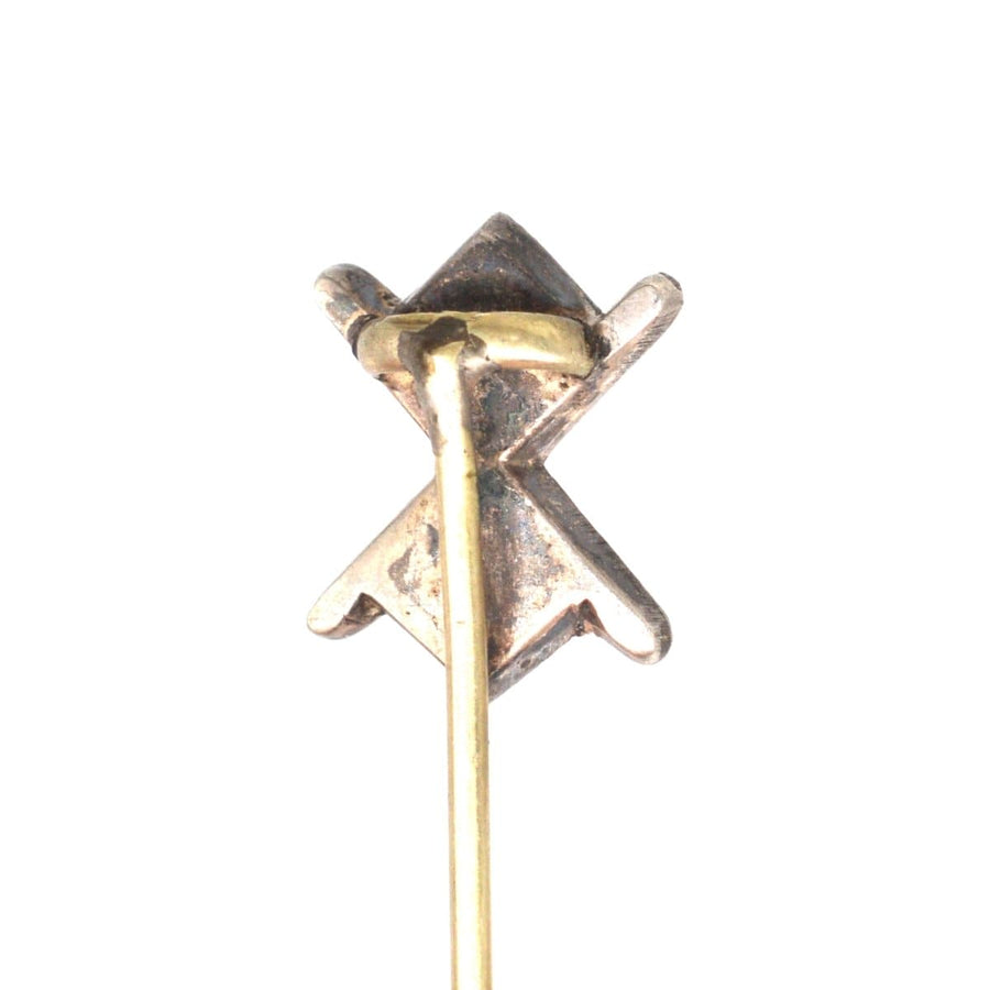Victorian Scottish silver St Andrews Cross tie pin back view showing detailing and craftsmanship.