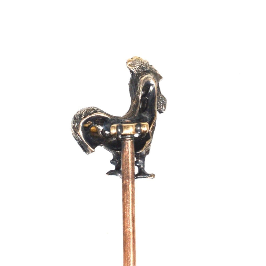 Victorian silver diamond cockerel tie pin showcasing intricate craftsmanship and rose diamonds.