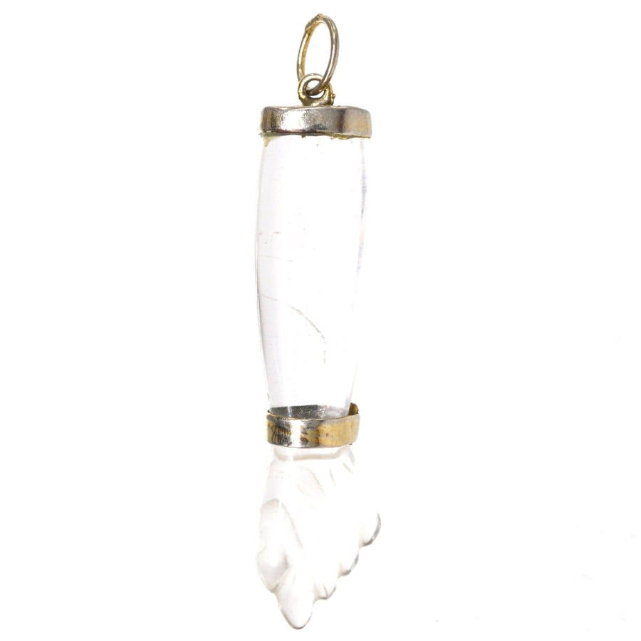 Victorian silver gilt rock crystal Mano Figa hand pendant symbolizing fertility and protection.