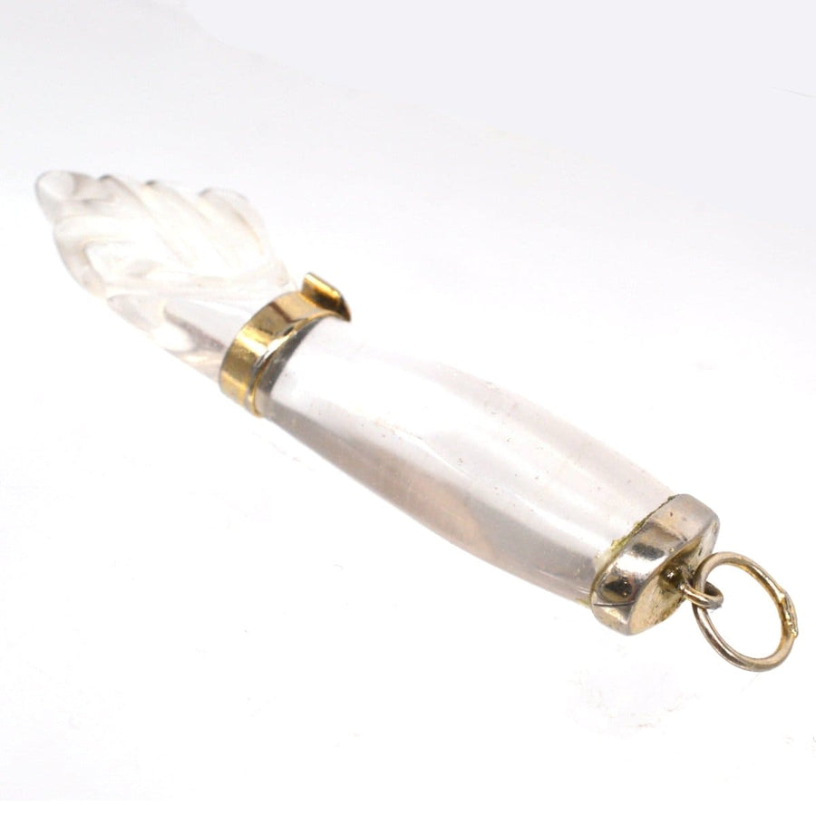 Victorian silver gilt rock crystal mano figa hand pendant symbol of fertility and protection.