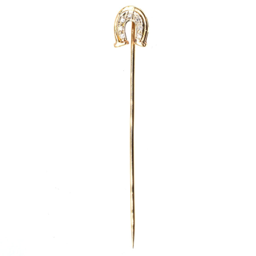 Vintage 14ct Gold and Platinum Diamond Horseshoe Tie Pin | Parkin and Gerrish | Antique & Vintage Jewellery