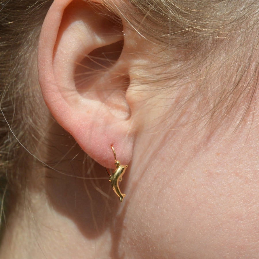 Vintage 18ct Gold Dolphin Sleeper Earrings | Parkin and Gerrish | Antique & Vintage Jewellery