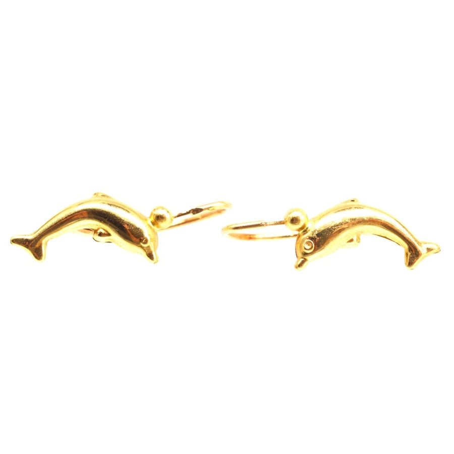Vintage 18ct Gold Dolphin Sleeper Earrings | Parkin and Gerrish | Antique & Vintage Jewellery