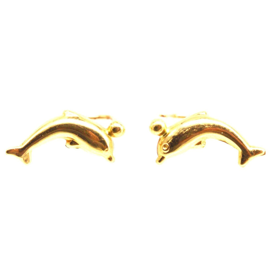 Vintage 18ct Gold Dolphin Sleeper Earrings | Parkin and Gerrish | Antique & Vintage Jewellery