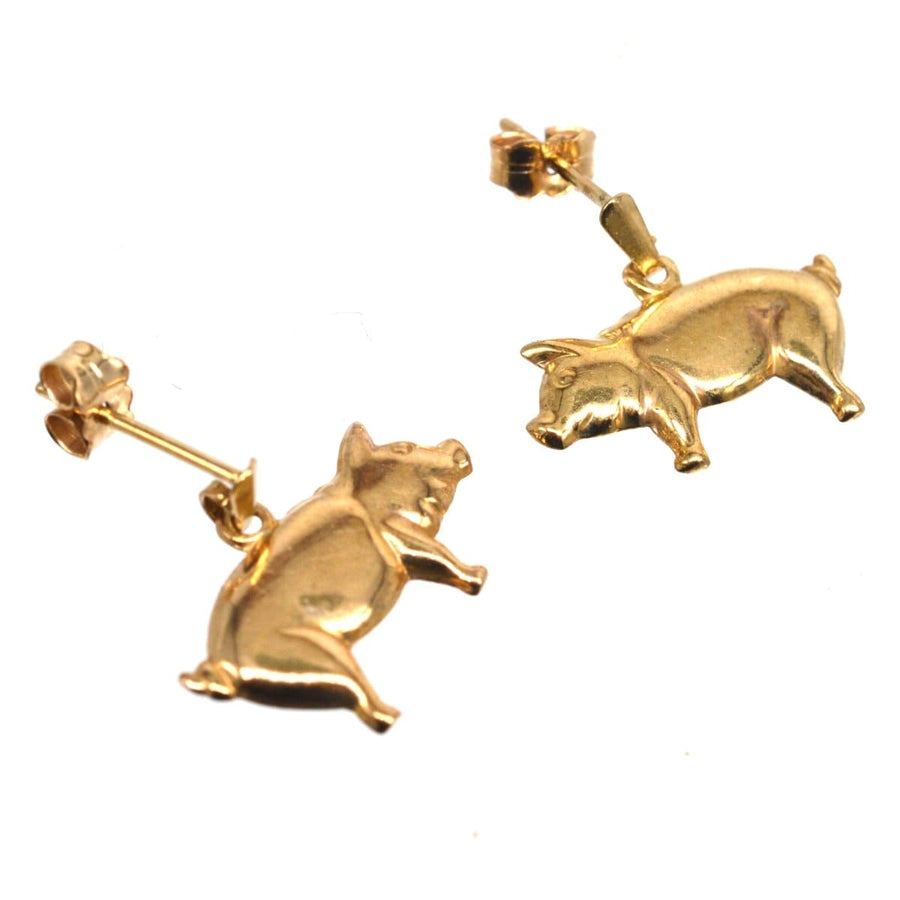 Adorable vintage 9ct gold pig earrings, perfect for adding charm to any outfit.