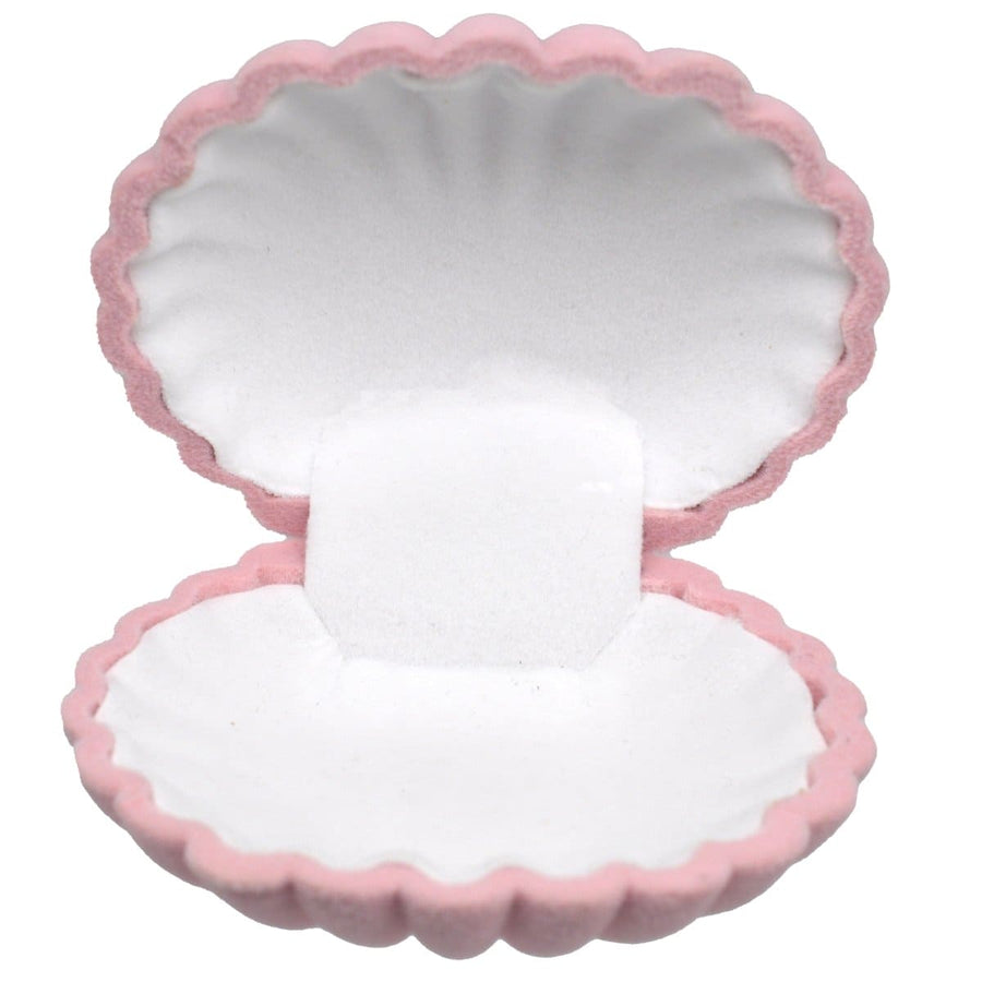 Vintage pink scallop shell jewellery display case open, perfect for organizing and showcasing small jewellery pieces.