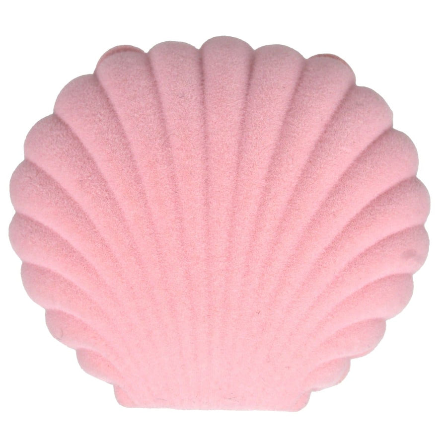 Vintage pink scallop shell jewellery display case for organizing and showcasing small pieces of jewellery.