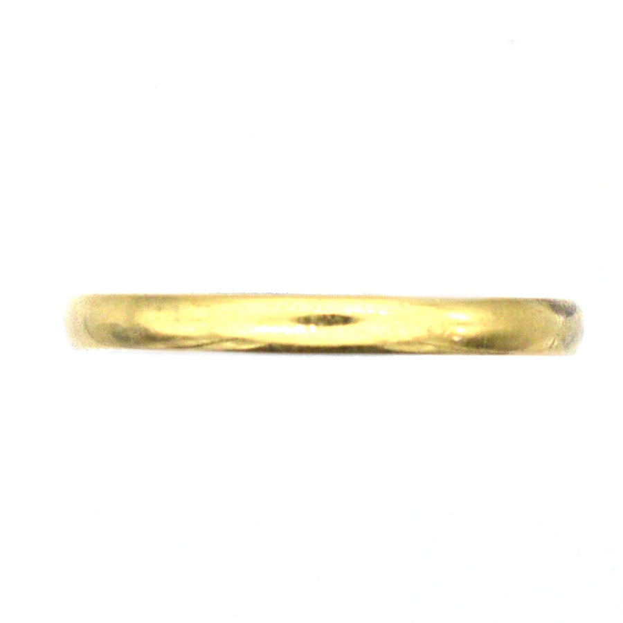 Modern 18ct gold wedding ring, 2mm plain band, handcrafted in London, ideal for stacking or as a wedding band.