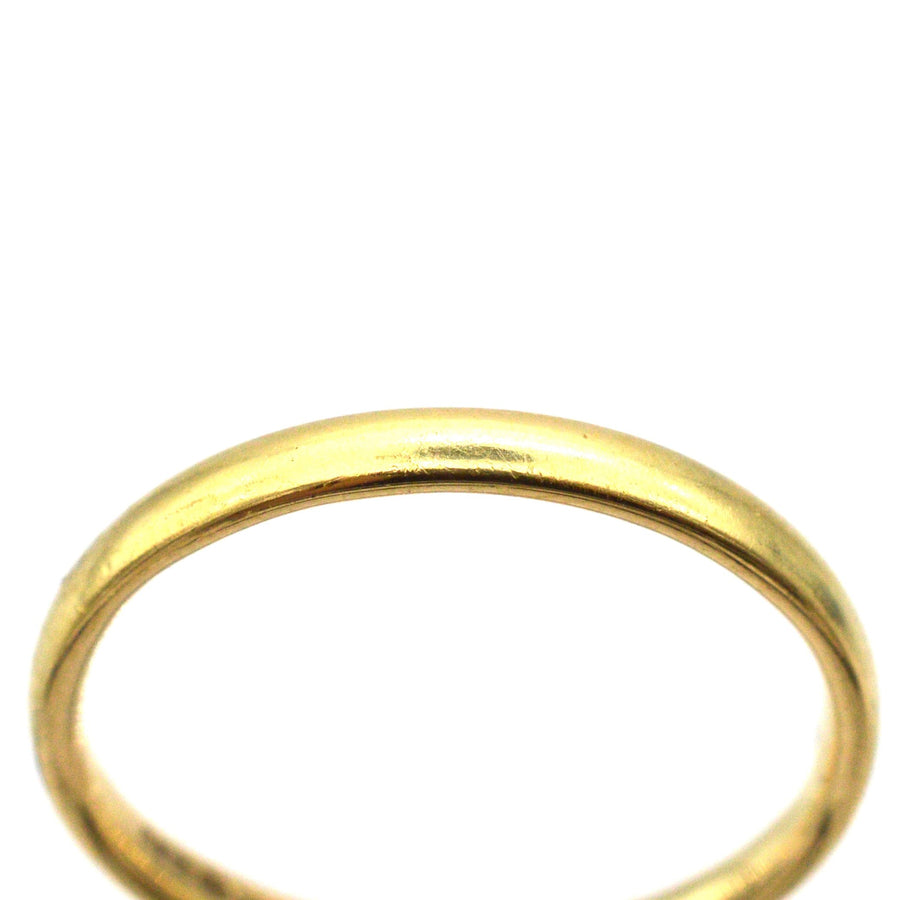 Modern 18ct gold wedding ring, 2mm plain band, crafted in London in 2012, ideal for stacking or weddings.