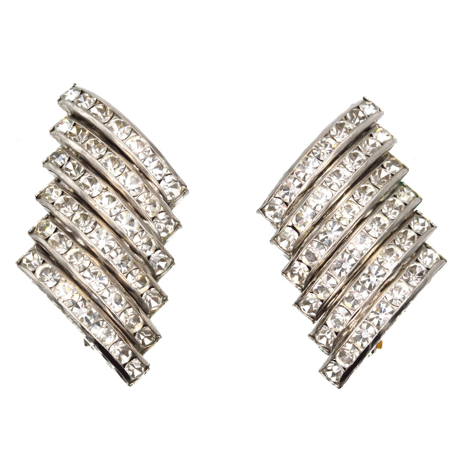 Butler and Wilson 1980s silver-tone wide crystal diamante earrings with a stylish design, perfect for adding sparkle.