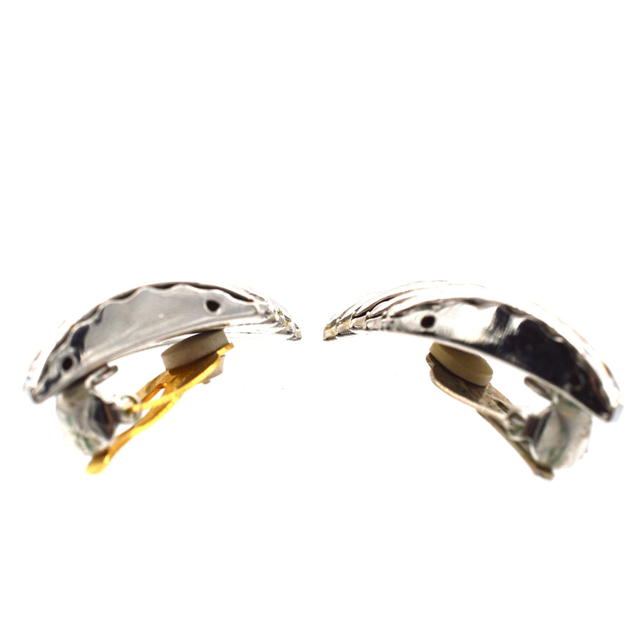 Butler and Wilson 1980s wide crystal diamante earrings in silver-tone, showcasing stunning design and craftsmanship.