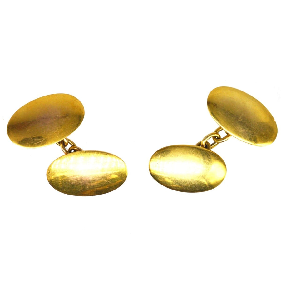 Art Deco 15ct gold plain oval cufflinks, classic 1926 design, un-engraved, perfect for any cuff.