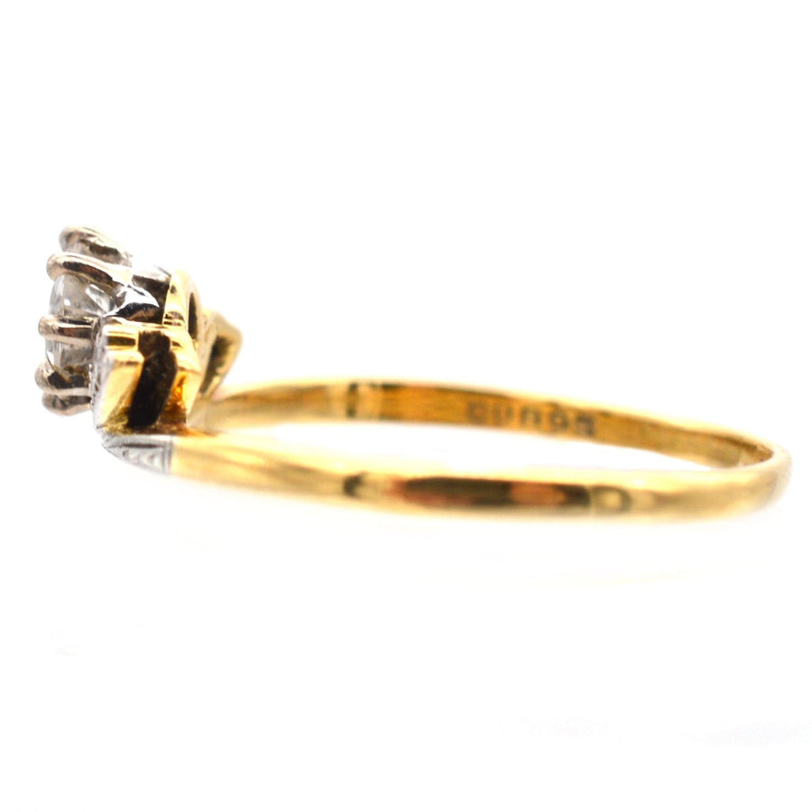 Art Deco 18ct Gold & Platinum diamond tiara ring with elegant design and central white diamond.
