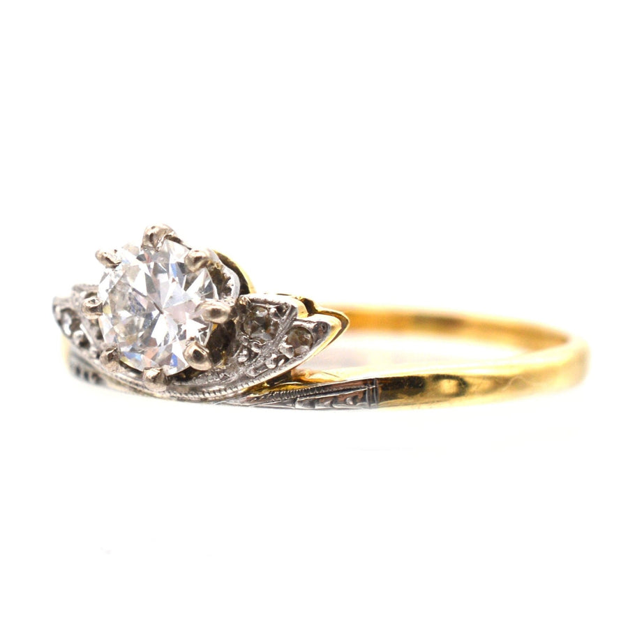 Art Deco 18ct gold and platinum diamond tiara ring, showcasing an elegant miniaturized design with a central white diamond.
