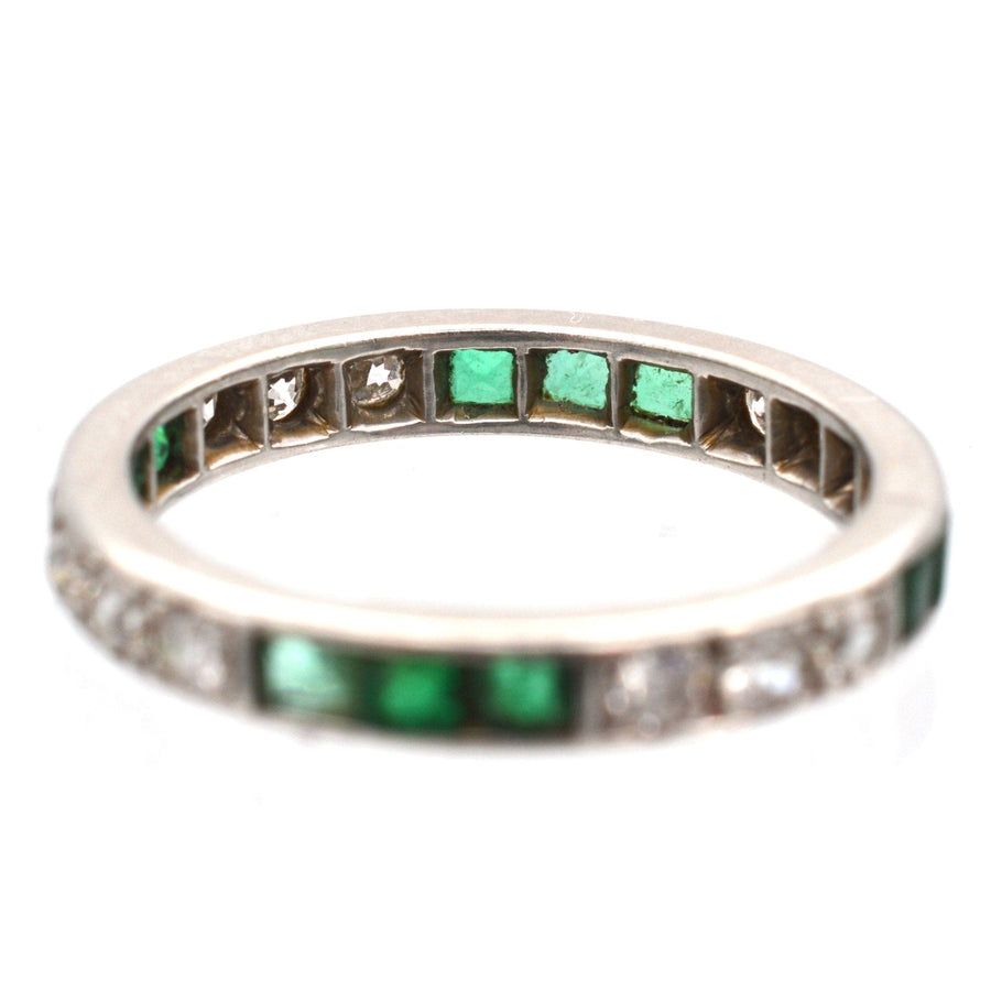 Art Deco 18ct White Gold Emerald and Diamond Eternity Ring