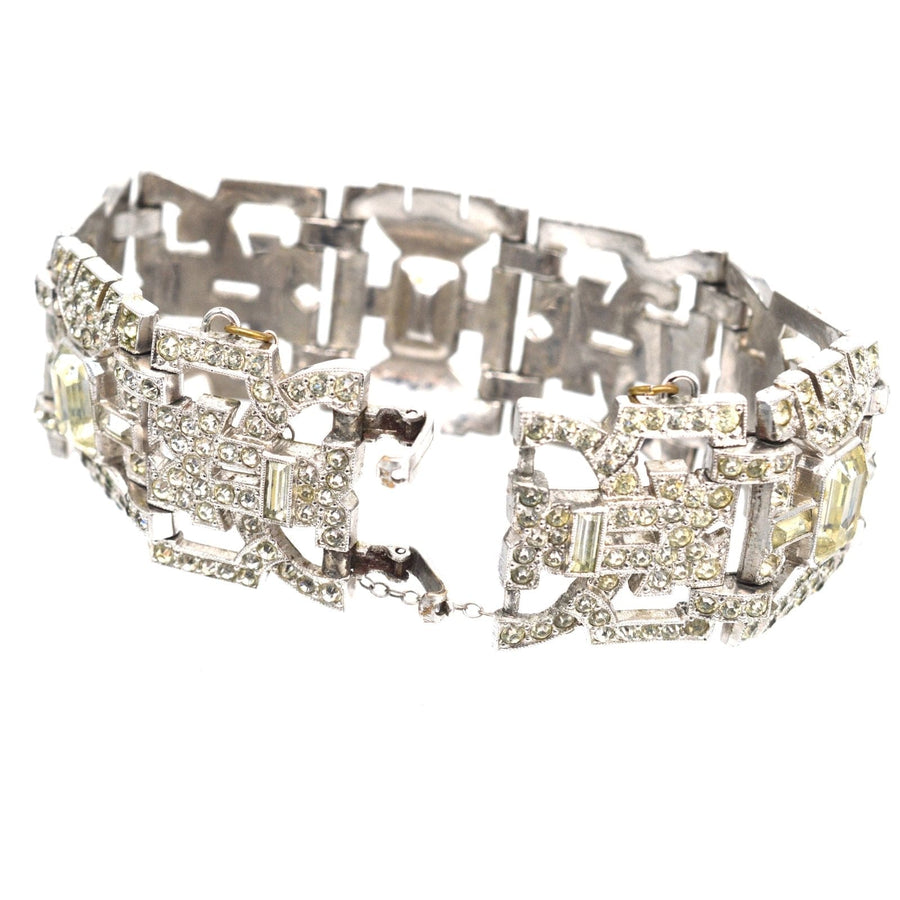 Art Deco chrome "Diamond" paste bracelet featuring intricate design and sparkling gems, perfect for vintage jewelry lovers.