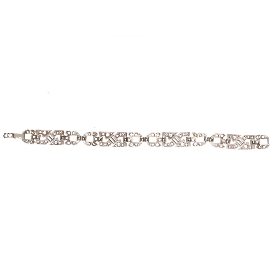 Art Deco Ciro silver paste bracelet with geometric design and sparkling stones, hallmarked SCP England.