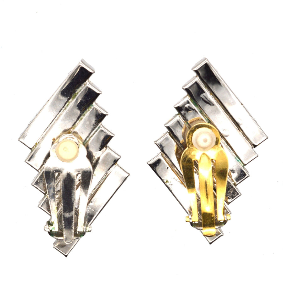Vintage Butler and Wilson 1980s silver-tone crystal diamante earrings, sparkling costume jewelry.