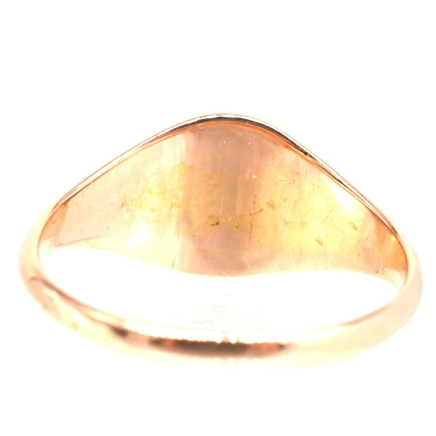 Edwardian 18ct rose gold plain signet ring from 1916, rare vintage jewelry ready for engraving.