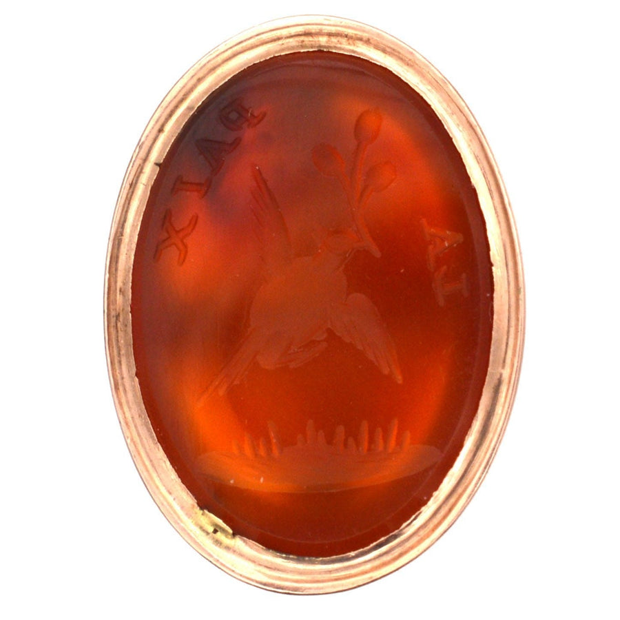 Georgian Gold & Carnelian Intaglio Seal with Dove & Olive Branch | Parkin and Gerrish (UK)