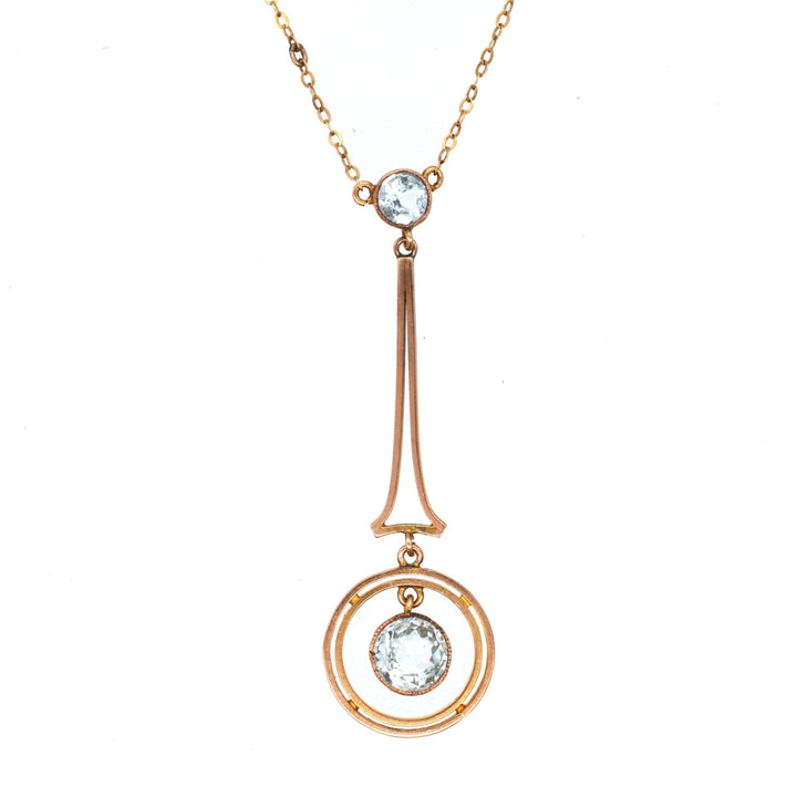 Large Art Deco 9ct gold pendant with aquamarines, inspired by Eiffel Tower design, 1920s vintage charm.