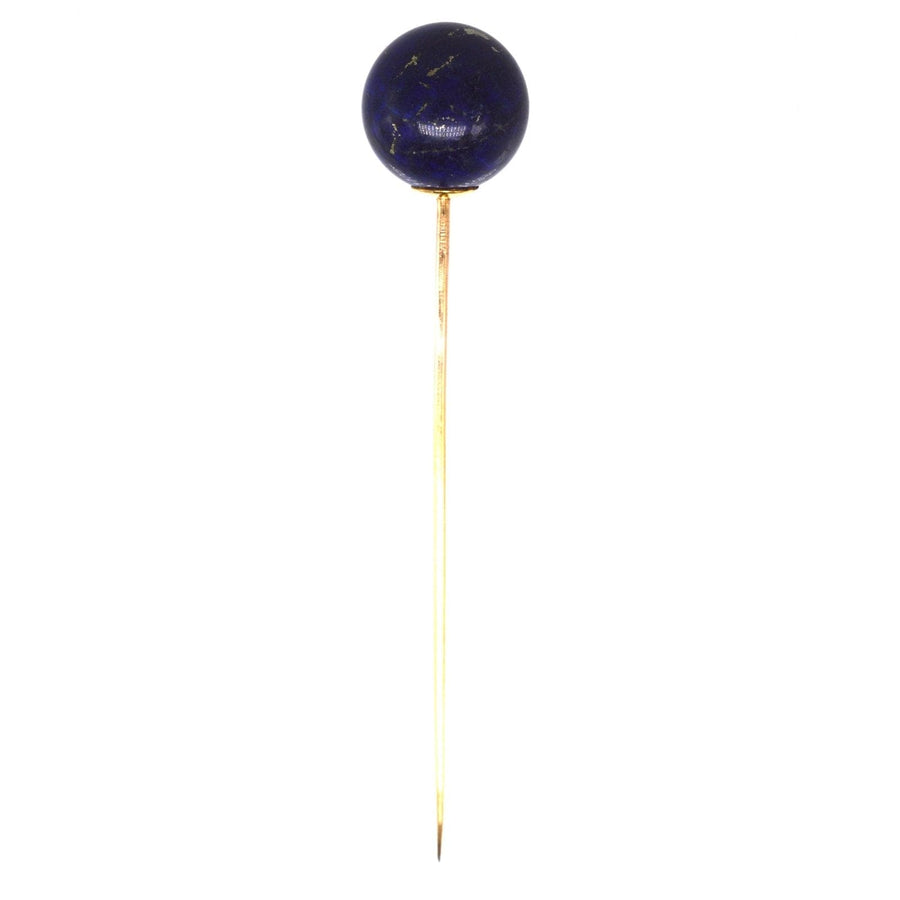 Large Victorian 18ct gold lapis lazuli sphere tie pin with a striking blue hue, perfect for formal attire.